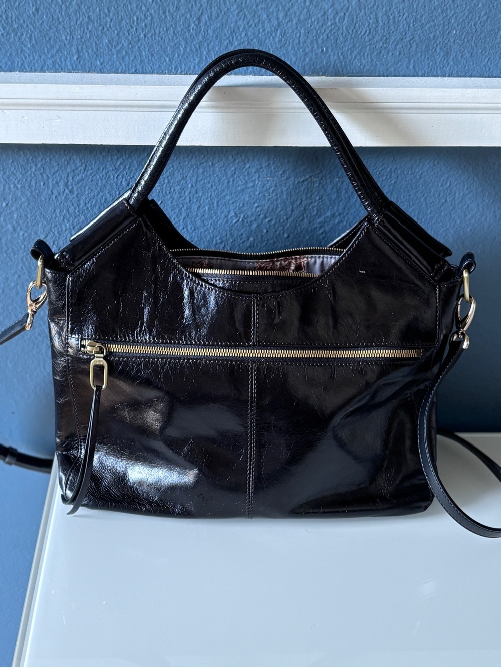 HOBO Black Genuine Leather Satchel Crossbody Shoulder Bag